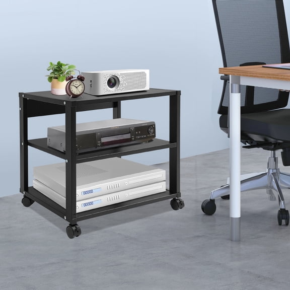 PEAKORA 3-tier AV Media Stand TV Entertainment Center Stereo Components W/ Wheels Black,3-Tier Galvanized Steel AV Media Stand Black With Lockable Wheels