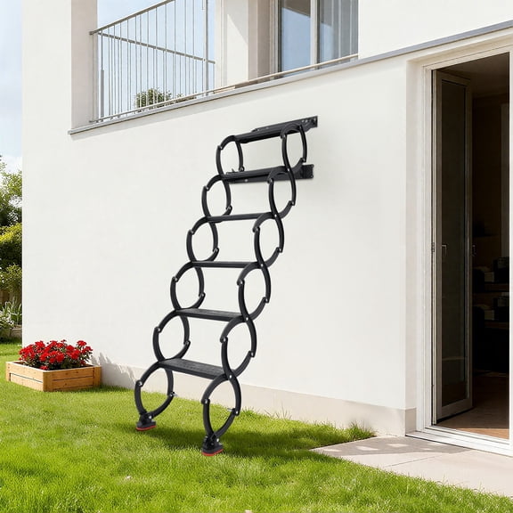PEAKORA 6-Step Wall Mounted Folding Ladder, Black Retractable Telescoping Step Stairs