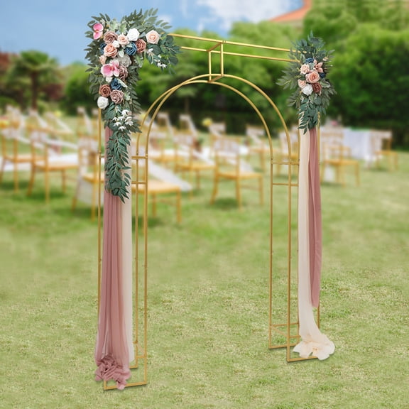 PEAKORA 7.9ft Gold Wedding Arch Backdrop Stand, Square Arch Double Metal Balloon Arch