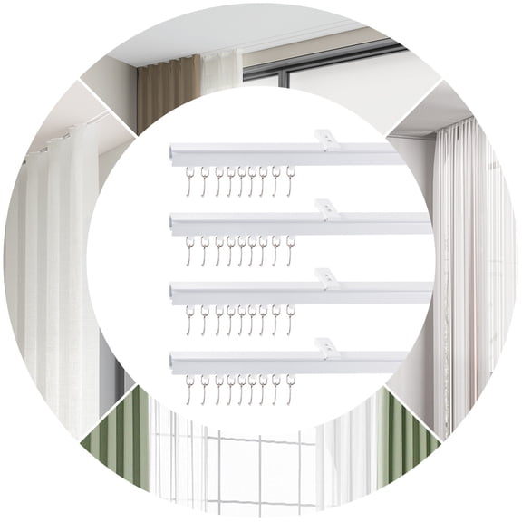 PEAKORA Aluminium Curtain Track Kit with Hooks 9ft-12ft Scalable Ceiling Mount for Space,Curtain Track w/ Hooks 9ft-12ft Aluminium Ceiling Mount Curtain Tracks Scalable