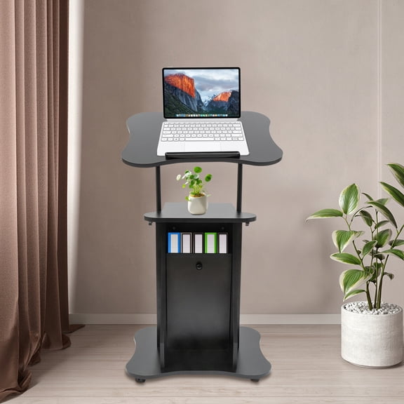 PEAKORA Floor Standing Pulpit Adjustable Height Lectern Podium w/ Wheels and Storage