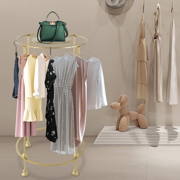 PEAKORA Gold Freestanding Round Garment Display Retail Rack Clothes Store Display Rack