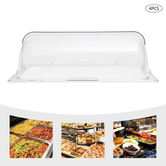 Clear Rectangular Catering Roll Top Cover with Durable Hinges, Food Display Sneeze Guard for Hotel Restaurant Banquet Picnic Oden Cooking Machine