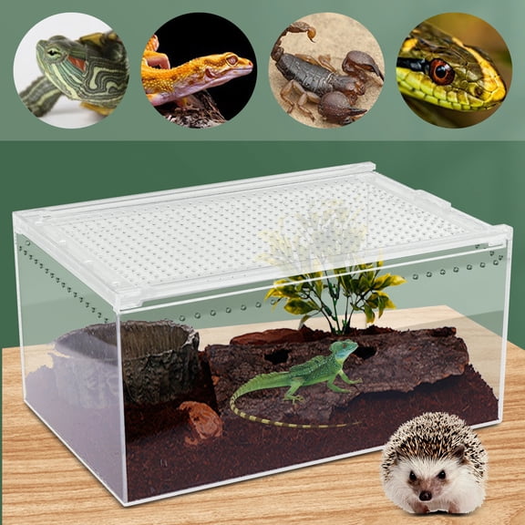 PEAKORA Large Tank Cage Reptile Pet Enclosure Lizard Spider Snake Tortoise Breeding Box,2.5 Gallon Magnetic Acrylic Large Enclosure Reptile Breeding Box Terrarium Cage