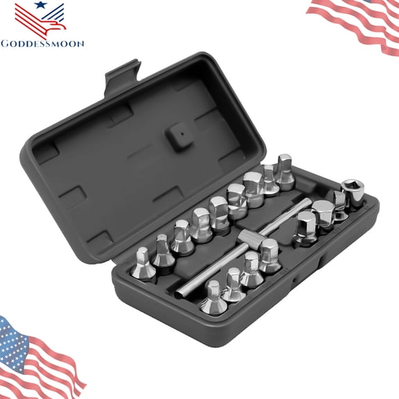 PEAKORA Oil Drain Pipe Plug Hexagon Square Socket Key Removal Tool Set 18Pcs  3/8''Drive