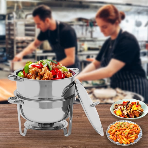 PEAKORA Round Chafing Dish W/Lid 14.2QT Buffet Server Chafer Food Warmer Stainless Steel