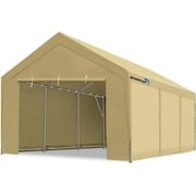 PEAKTOP OUTDOOR 12 x 20ft Heavy Duty Carport with Removable Sidewalls,Portable Car Canopy,Garage Tent with Reinforced Triangular Beams,with Ground Bar