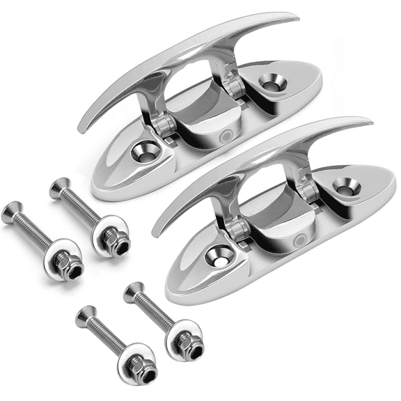 PEAKTREAND Boat Cleat 5" 6 inch 316 Stainless Steel Folding Cleats Marine Grade Rope Cleat Flip Up Dock Cleat for Boat Kayak and Decoration 2PCS