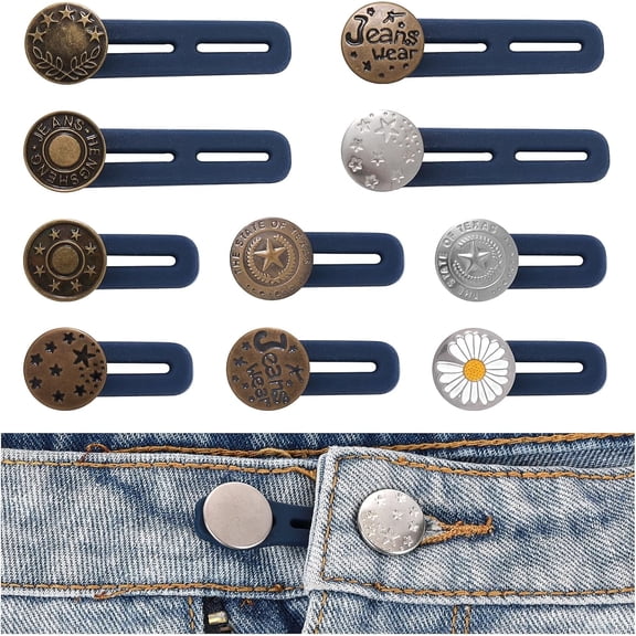PEAKTREND 10 Pack Pants Expander Button, 10 Styles Jeans Waist Extender Button for Men and Women, Collars/Cuffs No Sew Metal Adjustment Buttons for Extender Jeans Pants Collar, Dress Shirts