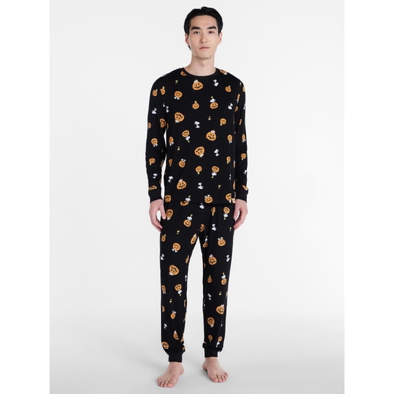 Peanuts Men's Snoopy Matching Family Sleepwear Long Sleeve Top and Pants Pajama Set, 2 Piece, Sizes S-3XL