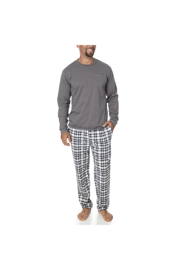 Mens' Cotton Snoopy Family Matching Pajamas 2-Piece Sets for Christmas with Woodstock Charlie Brown Linus, Gift for him (Black Plaid, XL)