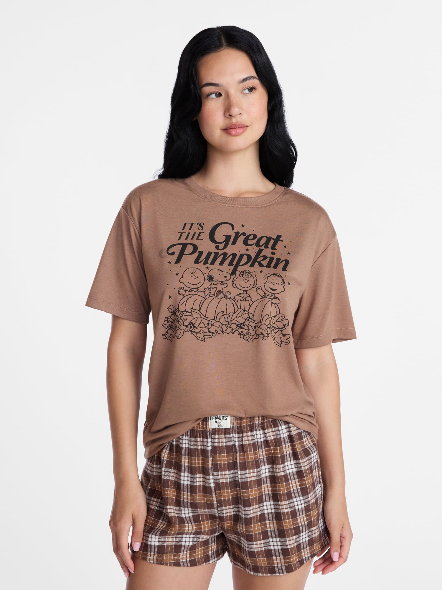 Peanuts Snoopy Women's and Women's Plus Great Pumpkin Tee and Shorts Sleep Set, 2-Piece, Sizes XS-2X