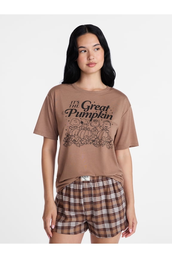 Snoopy Women's and Women's Plus Great Pumpkin Tee and Shorts Sleep Set, 2-Piece, Sizes XS-2X