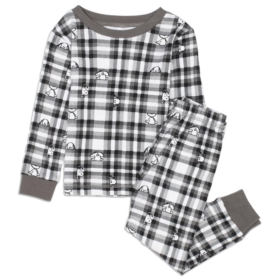 PEANUTS Snoopy 100% Cotton Family Matching Pajamas Holiday 2-Piece Sets for Christmas with Woodstock Charlie Brown Linus for Baby (Black Plaid, 12M)