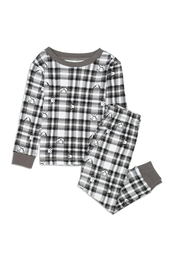 Snoopy 100% Cotton Family Matching Pajamas Holiday 2-Piece Sets for Christmas with Woodstock Charlie Brown Linus for Baby (Black Plaid, 12M)