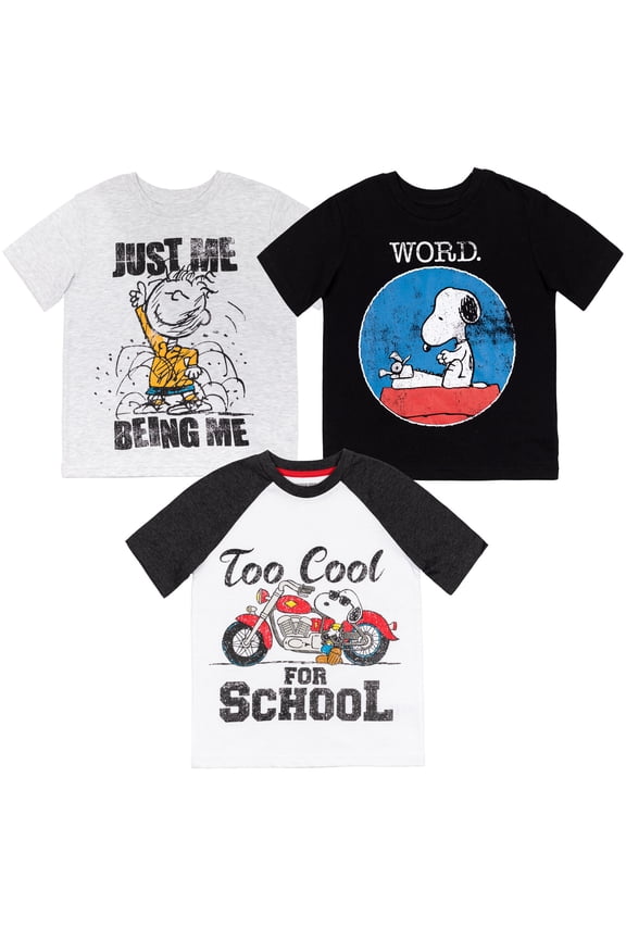 Snoopy Charlie Brown Toddler Boys 3 Pack T-Shirts Toddler to Big Kid