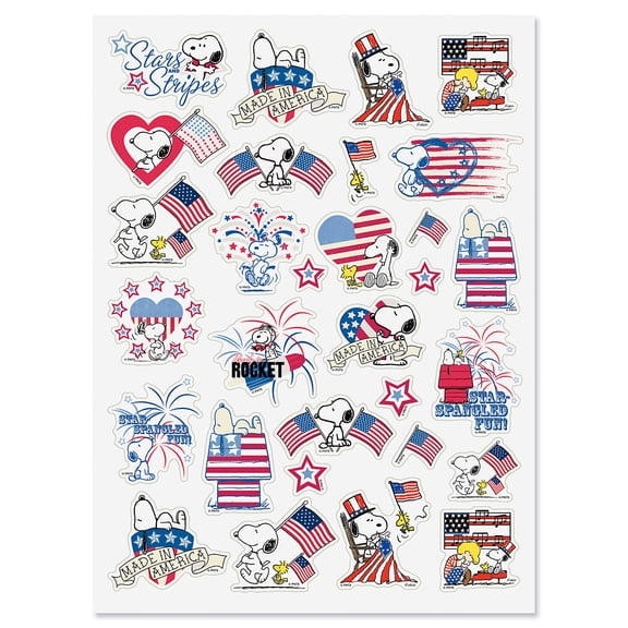 PEANUTS® Snoopy Patriotic 4th of July Sticker Pack - 2 sheets, 30 Designs, Largest 2"x 2½"