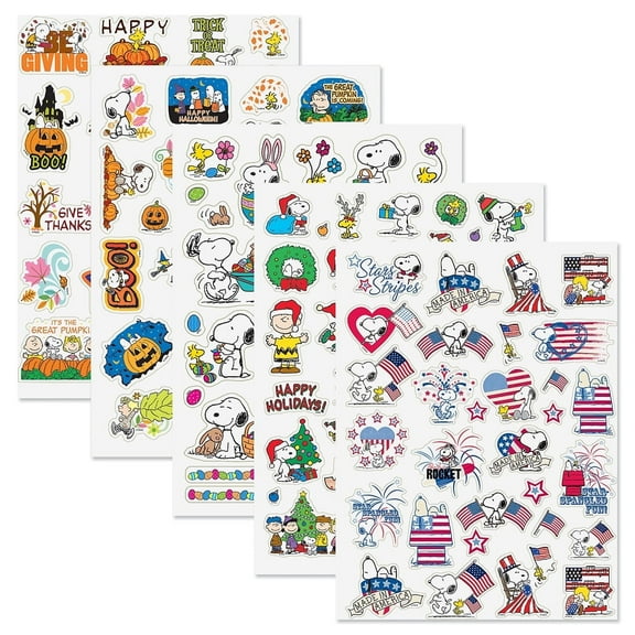 PEANUTS® Snoopy Seasonal Year-Round Sticker Value Pack -10 Sheets, 235 Count, Largest 2¼" x 2½"