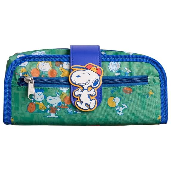 Peanuts Utility Pencil Pouch with Snap and Zipper Closures, Green and Blue