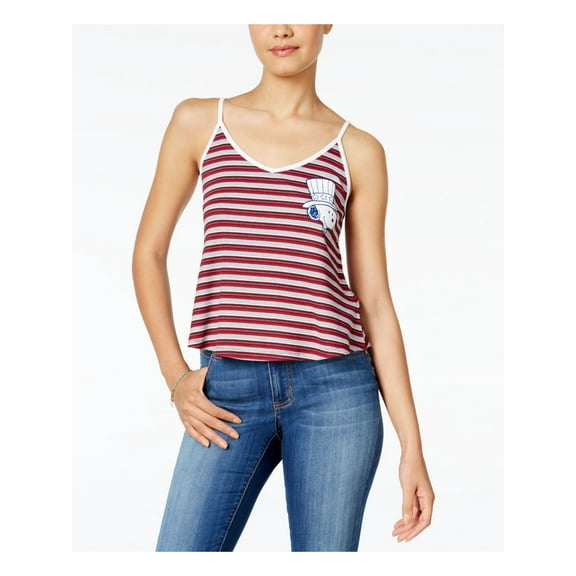 PEANUTS Womens Red Spaghetti Strap V Neck Crop Top S