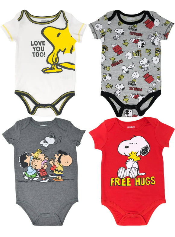 PEANUTS Woodstock Snoopy 4 Pack Bodysuits Newborn to Infant