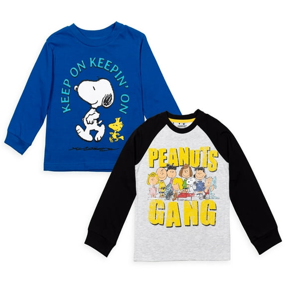 PEANUTS Woodstock Snoopy Charlie Brown Big Boys 2 Pack Long Sleeve T-Shirts Toddler to Big Kid