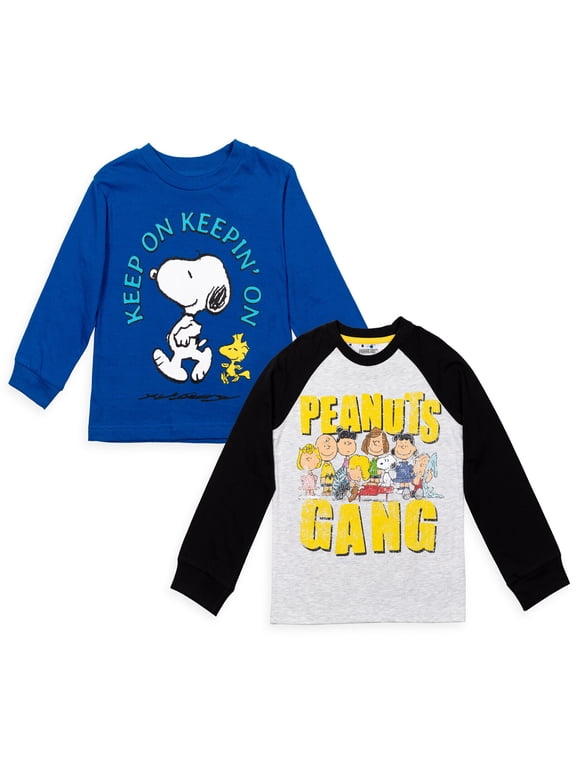 Woodstock Snoopy Charlie Brown Big Boys 2 Pack Long Sleeve T-Shirts Toddler to Big Kid