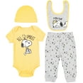 thumbnail image 1 of PEANUTS Woodstock Snoopy Infant Baby Boys Bodysuit Jogger Pants Bib and Hat 4 Piece Outfit Set Newborn to Infant, 1 of 5
