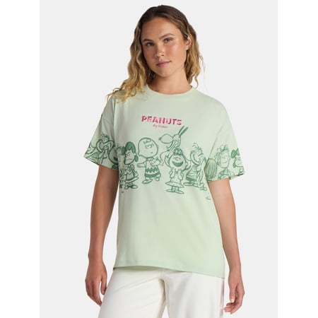 Peanuts Women's Charlie Brown and Friends Graphic Tee with Short Sleeves, Sizes XXS-2XL