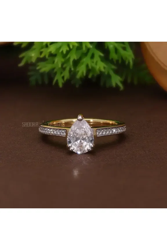 PEAR SHAPE ENGAGEMENT RING-14K GOLD PAVE HIDDEN HALO RING FOR WOMEN-1.50 CT PEAR IGI CERTIFIED LAB GROWN DIAMOND