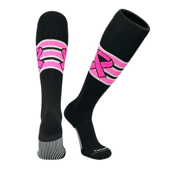 PEAR SOX Elite Awareness Ribbon Long Sport Socks - Black Pink (M)