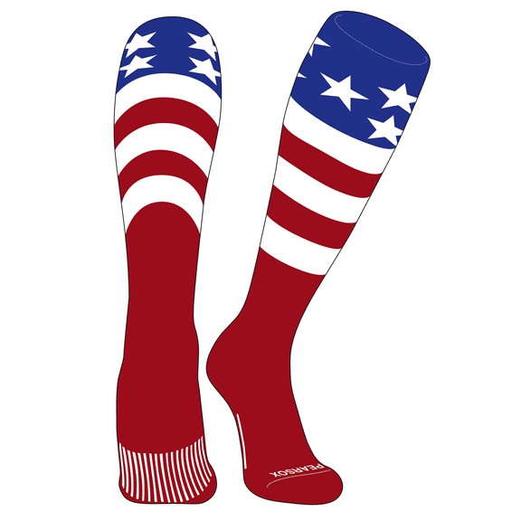 PEAR SOX Elite USA Flag Knee High Sports Socks - Blue, White, Red (S)