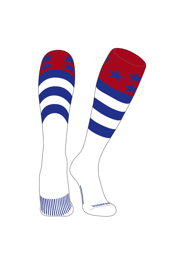 Elite USA Flag Knee High Sports Socks - Red, Royal Blue, White (XS)