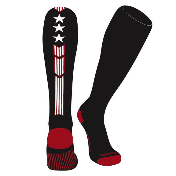 PEAR SOX Elite USA Stripe Knee High Sports Socks - Black, Red, White (M)