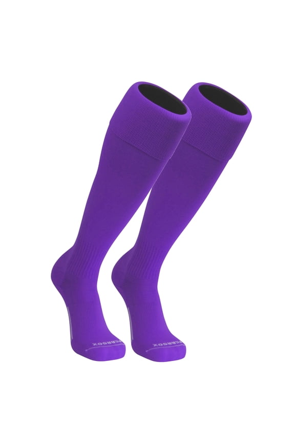 Euro Solid Knee High Soccer Socks with Arch and Ankle Support (Purple, L)