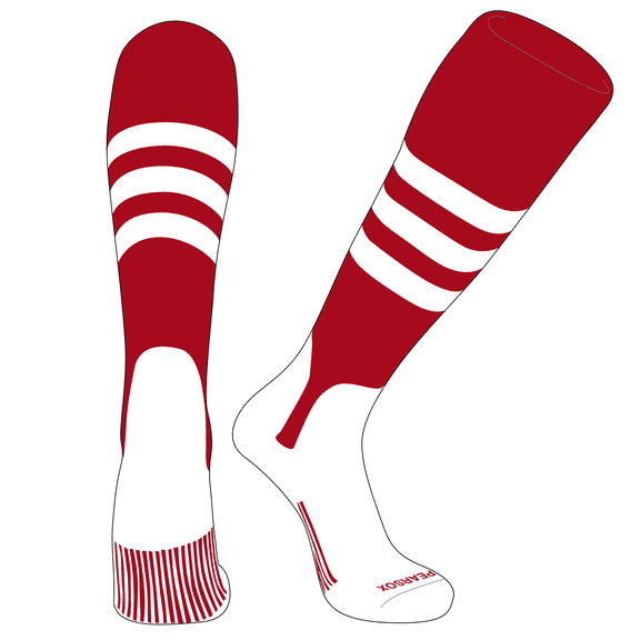 PEAR SOX OTC Baseball Softball Stirrup Socks (A, 5in) Red, White (M)