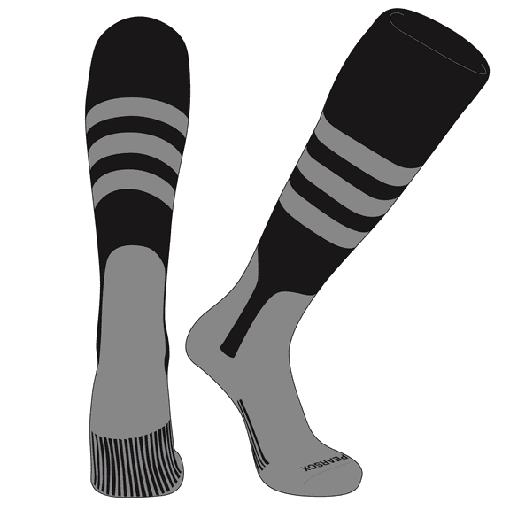 PEAR SOX OTC Baseball Softball Stirrup Socks (A, 7in) Black, Silver, Silver (S)