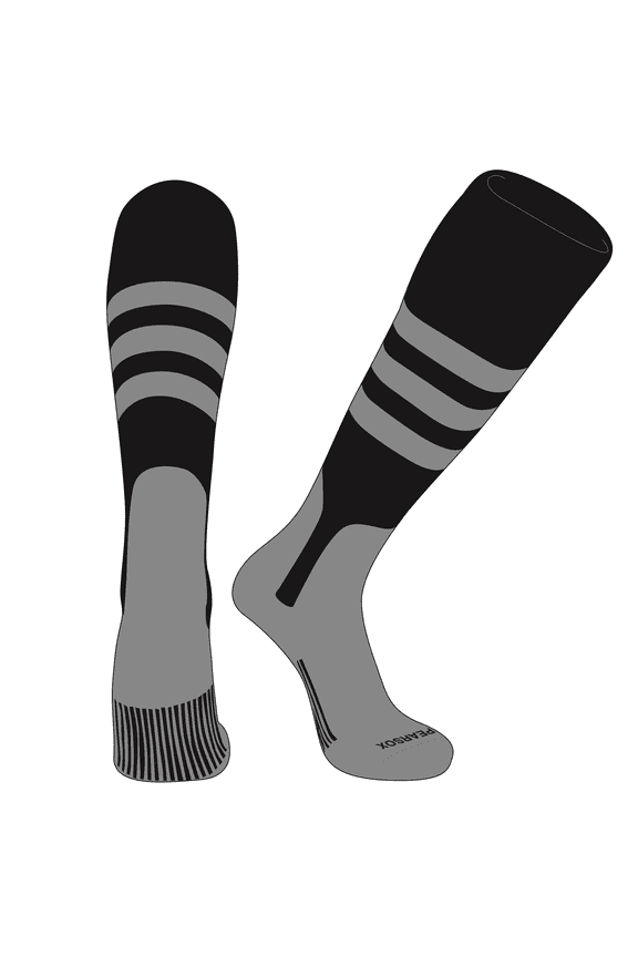 OTC Baseball Softball Stirrup Socks (A, 7in) Black, Silver, Silver (XL)