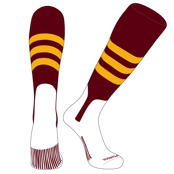 PEAR SOX OTC Baseball Softball Stirrup Socks (A, 7in) Cardinal, Gold (L)