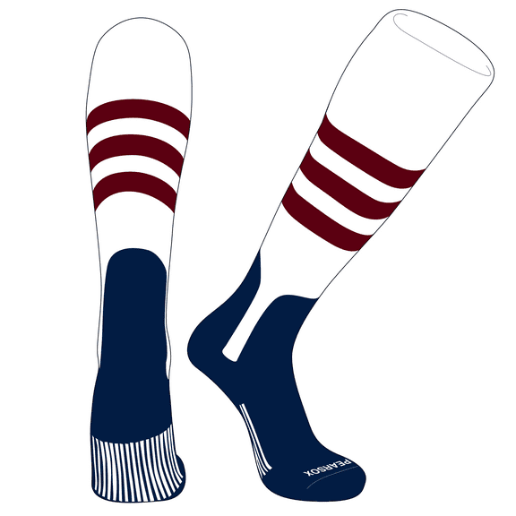 PEAR SOX OTC Baseball Softball Stirrup Socks (A, 7in) White, Cardinal, Navy (L)