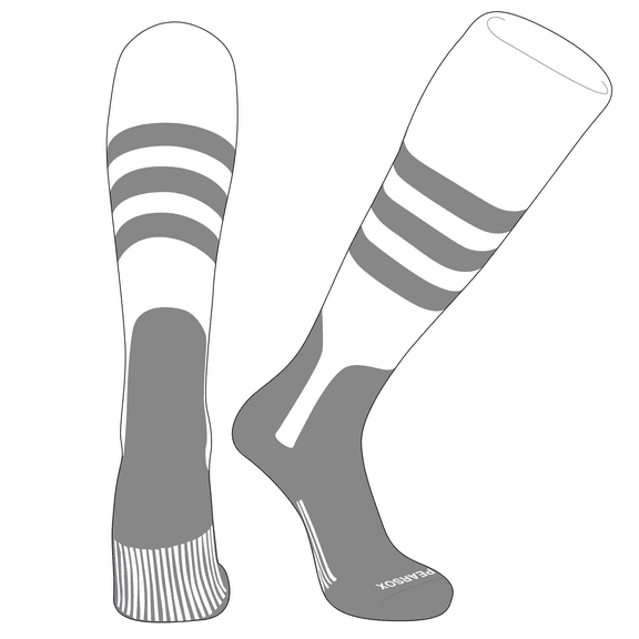 PEAR SOX OTC Baseball Softball Stirrup Socks (A, 7in) White, Silver, Silver (S)