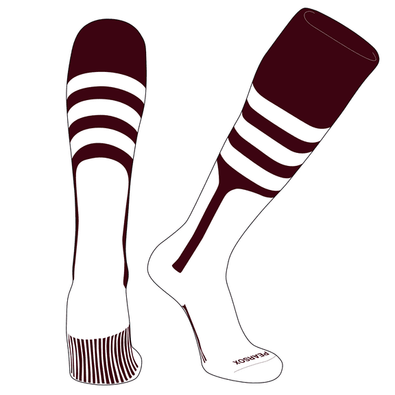 PEAR SOX OTC Baseball Softball Stirrup Socks (A, 9in) Maroon, White (L)