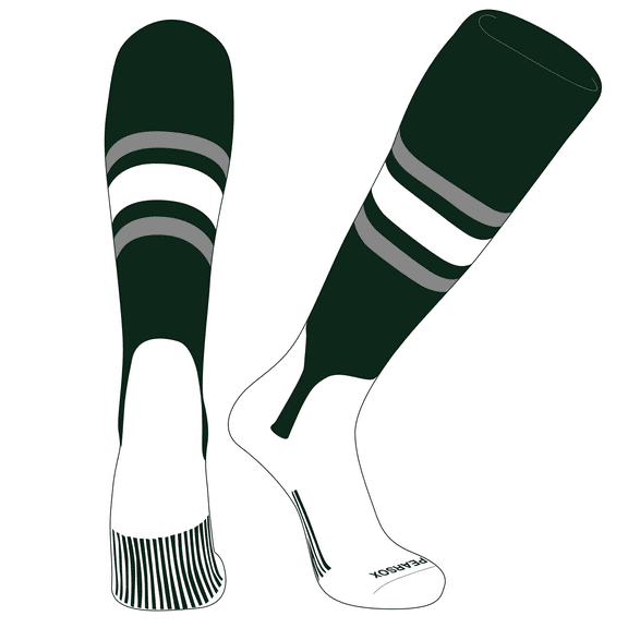 PEAR SOX OTC Baseball Softball Stirrup Socks (B, 5in) Forest Green, Silver, White (XL)