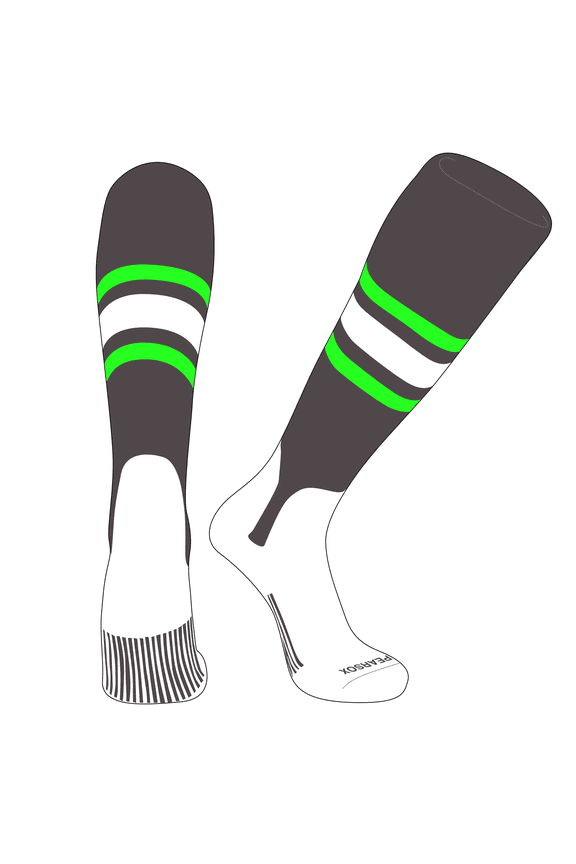 OTC Baseball Softball Stirrup Socks (B, 5in) Graphite, Neon Green, White (M)