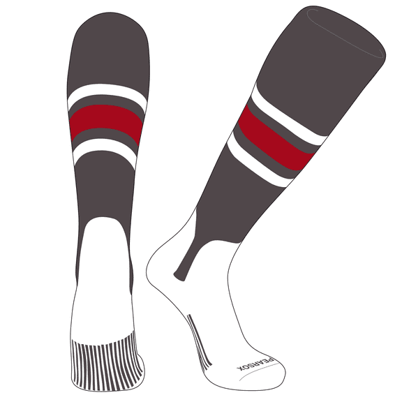 PEAR SOX OTC Baseball Softball Stirrup Socks (B, 5in) Graphite, White, Red (M)