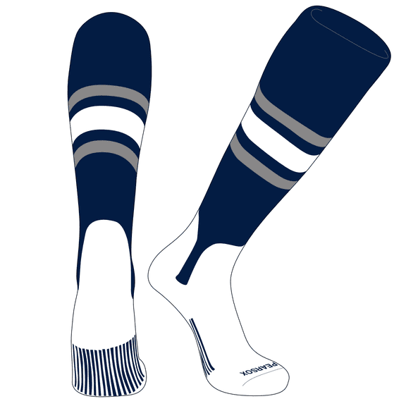 PEAR SOX OTC Baseball Softball Stirrup Socks (B, 5in) Navy, Silver, White (S)