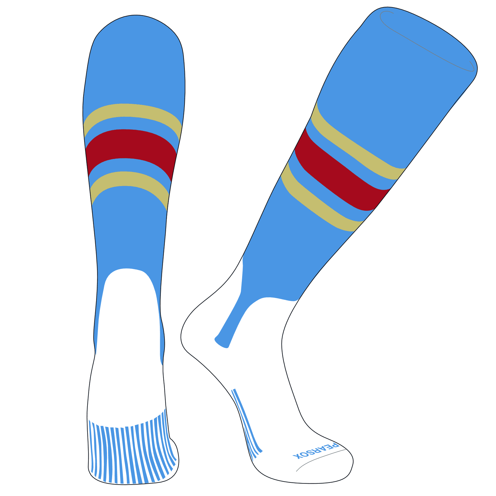 PEAR SOX OTC Baseball Softball Stirrup Socks (B, 5in) Sky Blue, Vegas Gold, Red