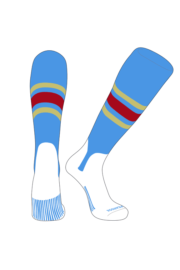 OTC Baseball Softball Stirrup Socks (B, 5in) Sky Blue, Vegas Gold, Red