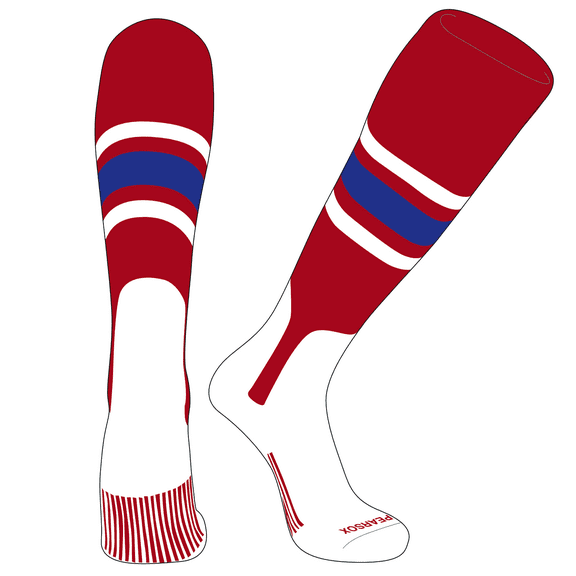 PEAR SOX OTC Baseball Softball Stirrup Socks (B, 7in) Red, White, Royal (L)