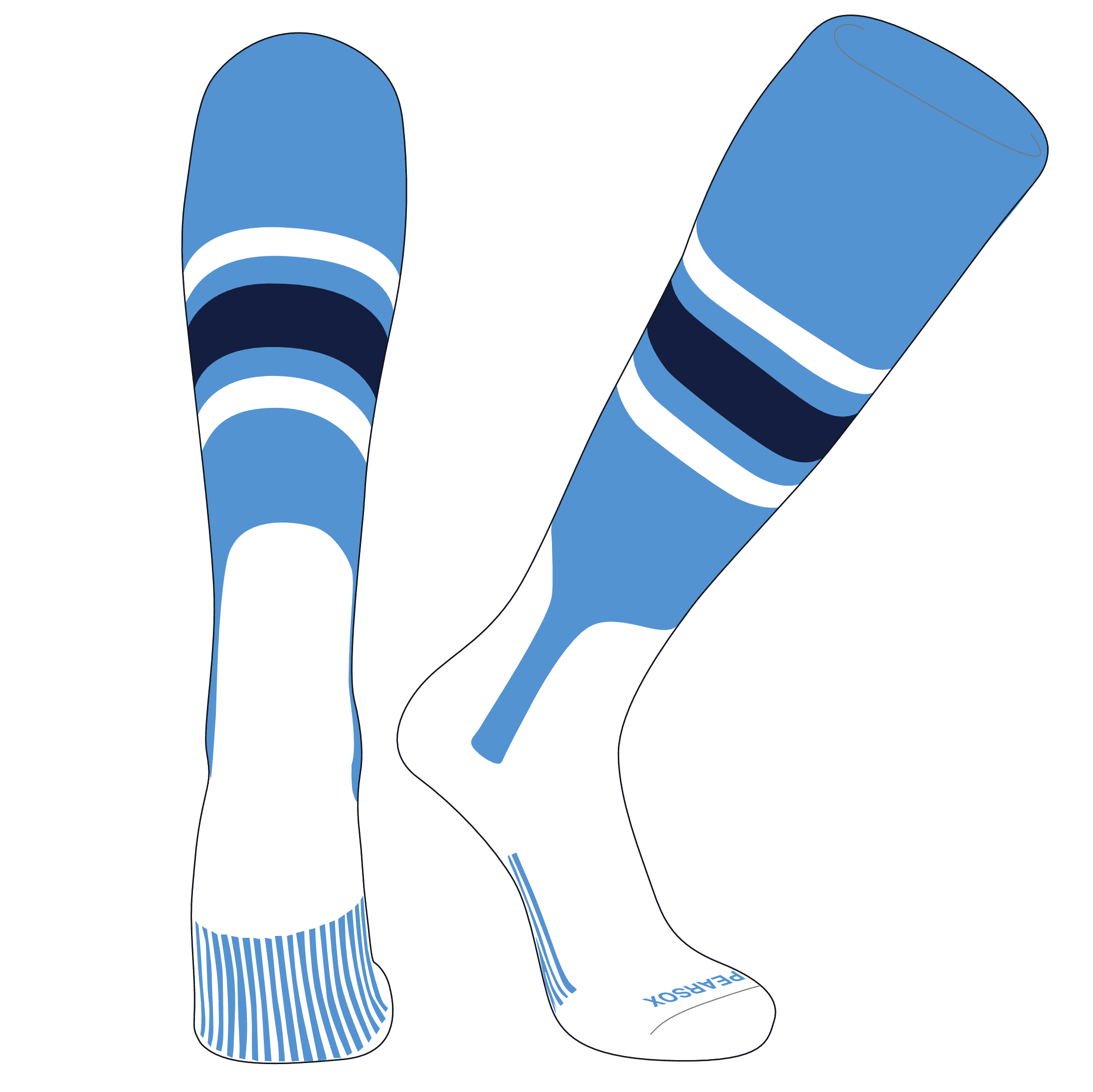 PEAR SOX OTC Baseball Softball Stirrup Socks (B, 7in) Sky Blue, White, Navy (L)